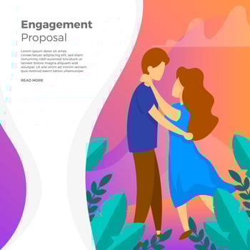 Flat Couple Engagement Proposal with gradient background Vector Illustration