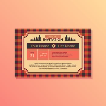 Landscape Buffalo Plaid Wedding Invitation Vector