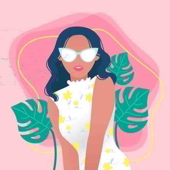Girl with Wavy Hair and Glasses Vector