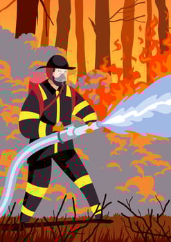 Firefighter Holding Hose vector