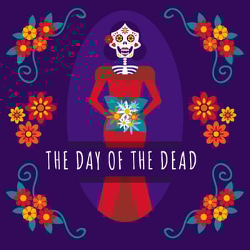 Mexican Skull Girl  Day Of The Dead Background vector