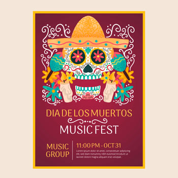 Watercolor Flyer Day Of Dead With Mexican Skull vector