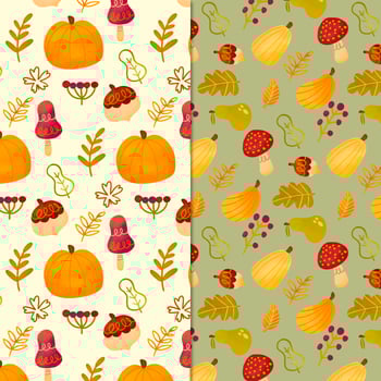 Cute Falls Pattern With Leaves, Pumpkin And Mushrooms vector