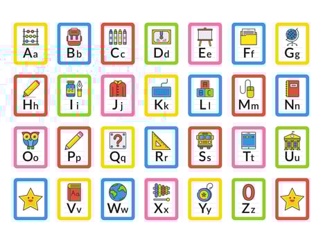 School Themed Alphabet Flash Cards vector