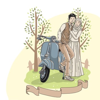 Save The Date Illustration Moslem Couple Vector