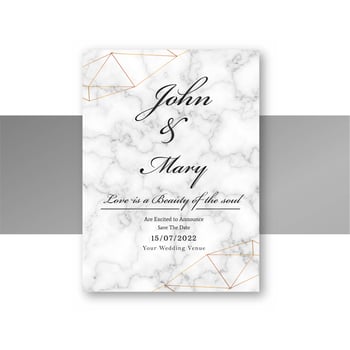 Wedding invitation card template with marble texture design vector