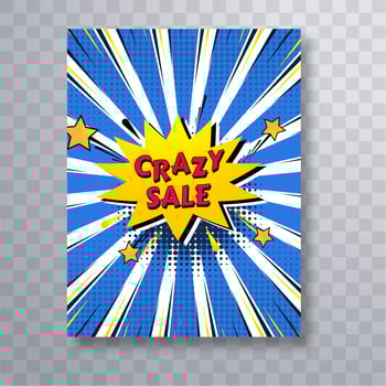 Crazy sale comic book colorful pop art brochure template backgro vector