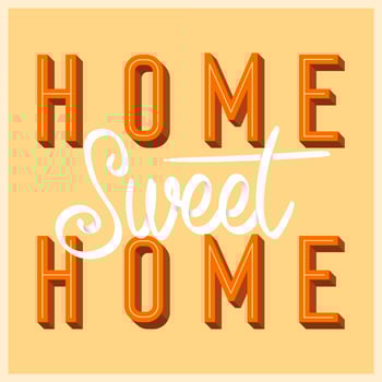 Flat Home Sweet Home Lettering Art with Retro Style Vector Illustration