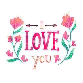 Cute Lettering About Love With Flowers around vector