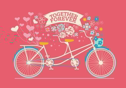 Cute Drawn Tandem Bicycle for Wedding Invitation vector