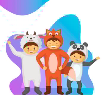 Flat Kids in Animal Costume Vector illustration Collection