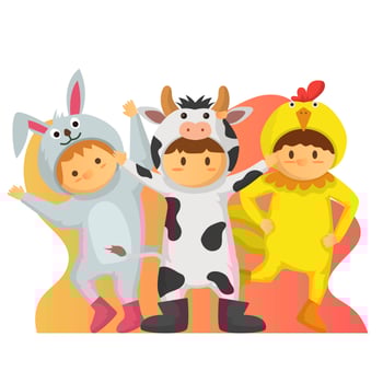 Flat Kids in Animal Costume Vector illustration