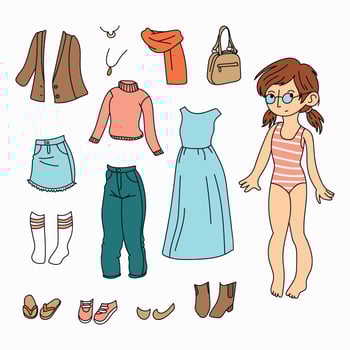 Doodled Vintage Paper Doll vector