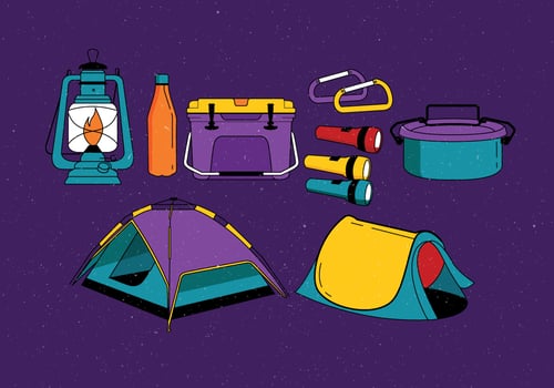 Camping Supplies Knolling Vector