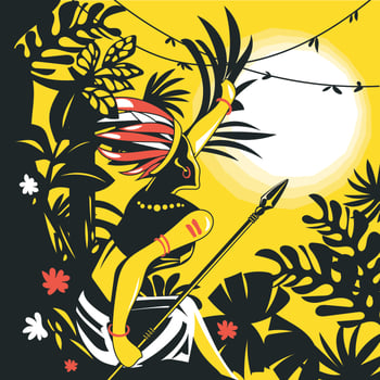 Indigenous Woman Sitting Sunrise vector