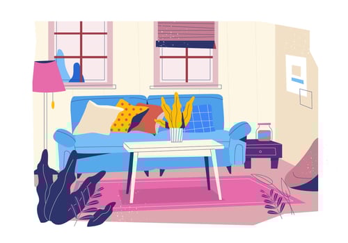Cozy Setting Livingroom With Minimalism Design Vector Flat Background Illustration
