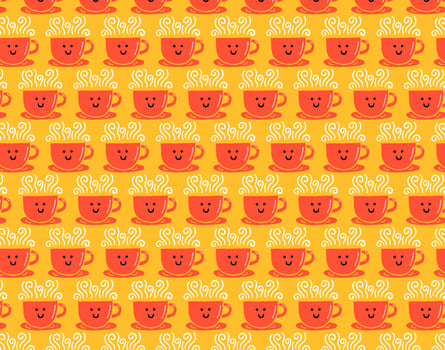 smiley coffee cup seamless pattern vector
