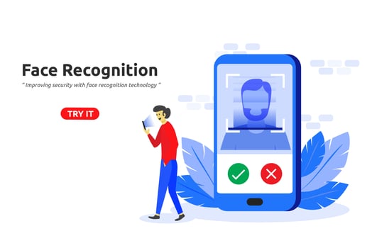Face recognition technology concept modern flat design vector