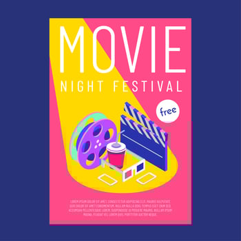 Movie Night Poster Template Isometric Vector