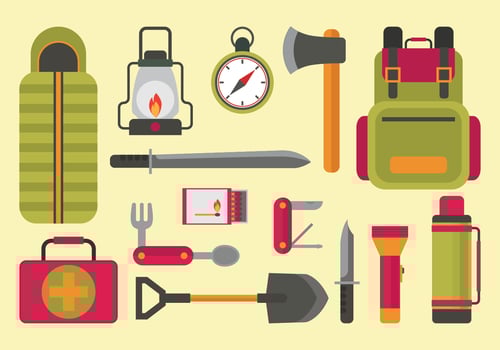 Camping Supplies Knolling Vector