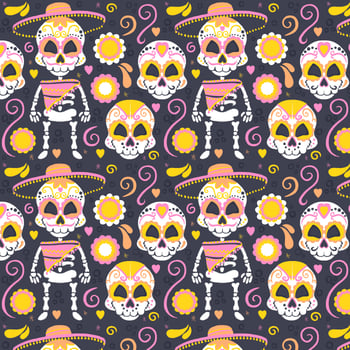 Vector Day of the Dead Seamless Pattern