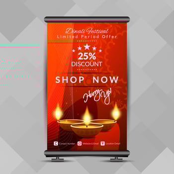 Abstract stylish Happy Diwali roll up banner design template vector