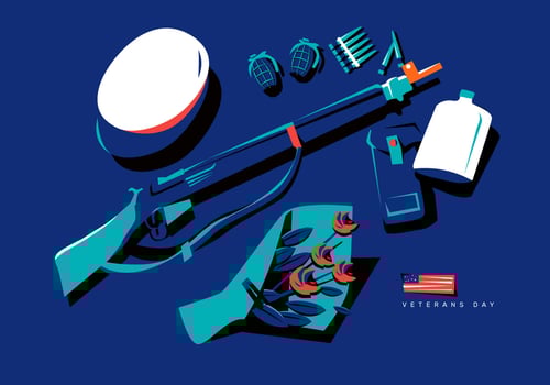 Patriotic Vintage Soldier Kit In Veteran's Day Vector Flat Background Illustration