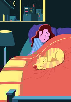 Girl And Her Cat Sleeping vector