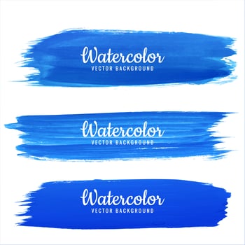 Abstract blue hand draw watercolor stroke design set vector
