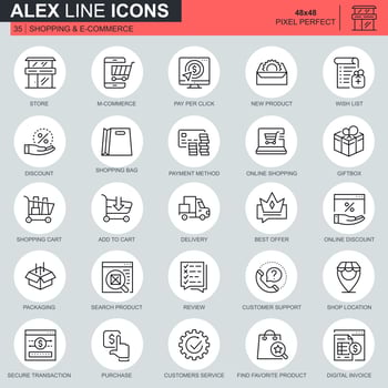Thin line shopping and e-commerce icons set vector