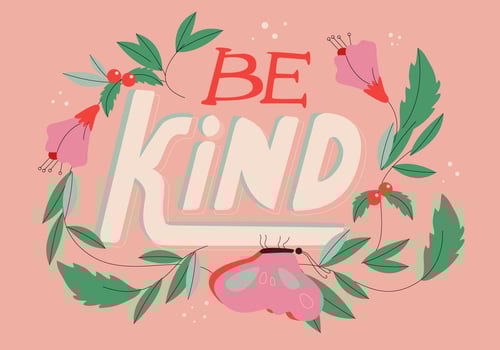 Be Kind Lettering With Flower Ornament Vector Illustration