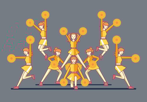 Teams Of Girls Cheerleaders On Final Pyramid Stand Posing vector