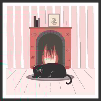 Cat By The Fireplace Vector