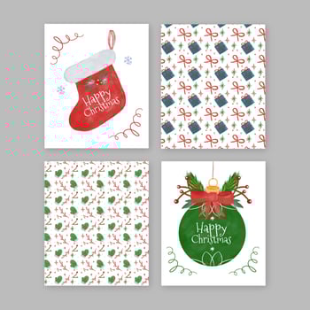 Cute Christmas Card Collection With Pattern, Christmas Ball And Socks vector