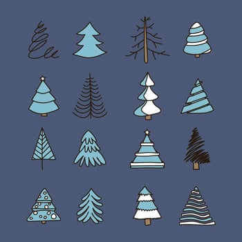 Doodled Vintage Christmas Trees vector