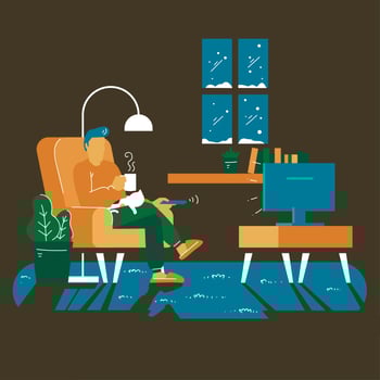 A Man Getting  Cozy at the living room in winter vector