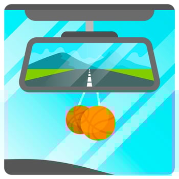 Flat Rear View Mirror of Car with Landscape Background Vector Illustration