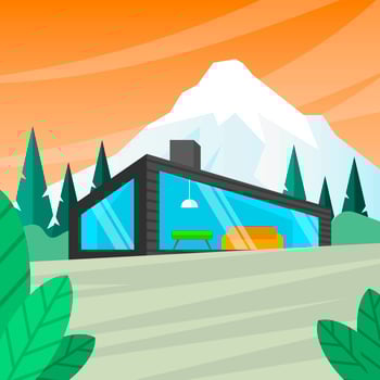Flat Modern Cabin in the Woods Vector Illustration