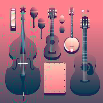 Acoustic Musical Instruments Knolling vector