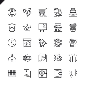 Thin line shopping malls, retail icon set vector