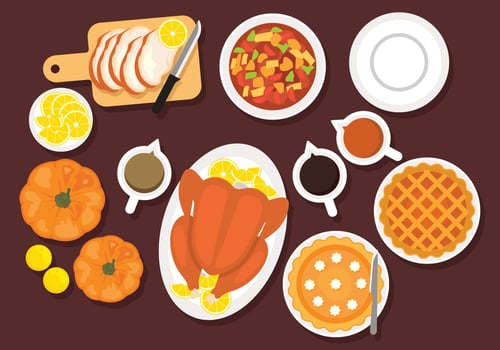 Thanksgiving Table Overhead Vector