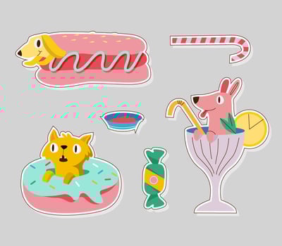 Cute Dog and Cat Food Sticker Illustration vector
