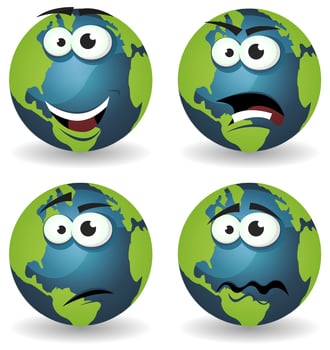 Cartoon Earth Icons Emotions vector