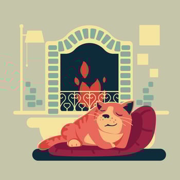 Illustration of Cat or the Pets Inside a House Near the Fireplace vector