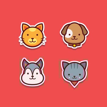 Cat and Dog Stickers Vector