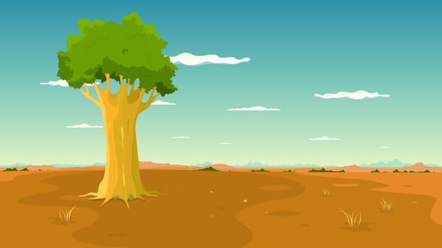 Tree Inside Wide Plain Landscape vector