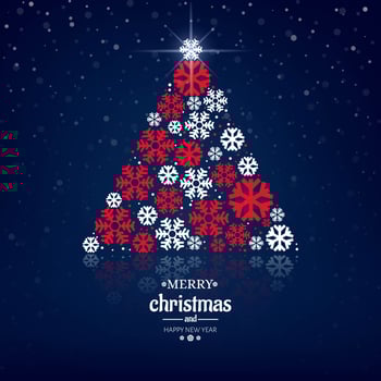 Snowflake tree decorative christmas card background vector