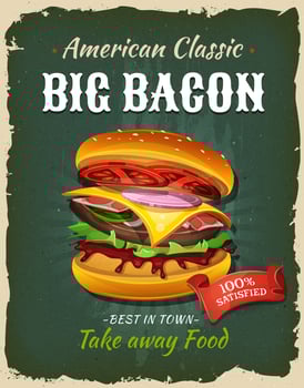 Retro Fast Food Bacon Burger Poster vector
