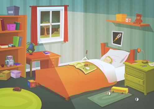 Kid Or Teenager Bedroom In The Moonlight vector