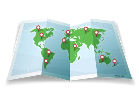 Travel World Map With GPS Pins vector